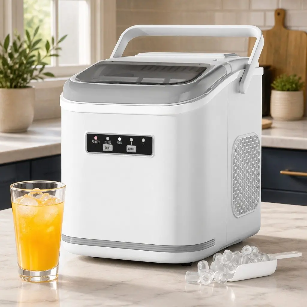 Ice Maker Machine Portable Countertop 12kg Daily Production Self Cleaning White
