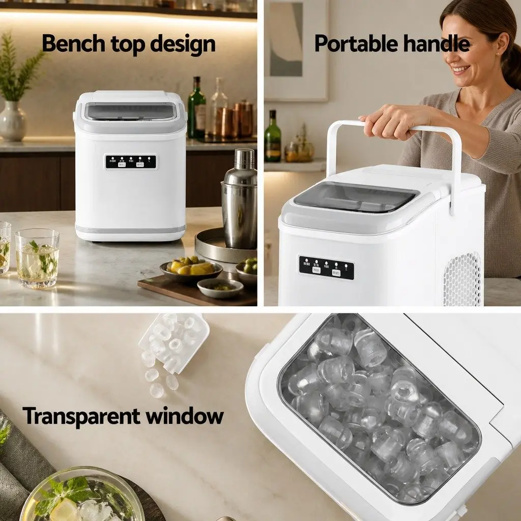 Ice Maker Machine Portable Countertop 12kg Daily Production Self Cleaning White
