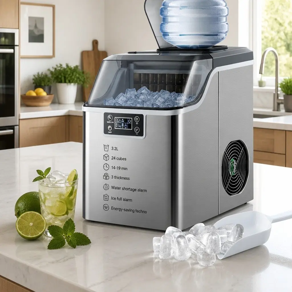 Ice Maker Machine 3.2L Portable Countertop Quick Freezing Silver