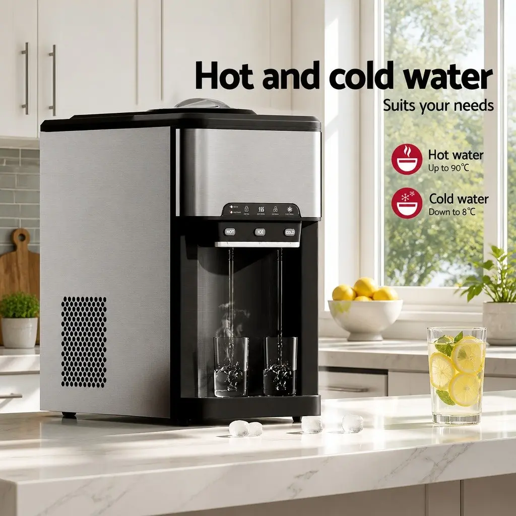 20kg Ice Maker Machine Countertop 3-in-1 Hot Cold Water Dispenser Bullet Ice Production
