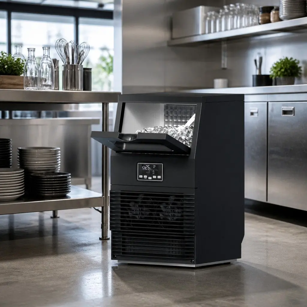 Commercial Ice Maker Machine 30kg 24 Hours Adjustable Thickness Black