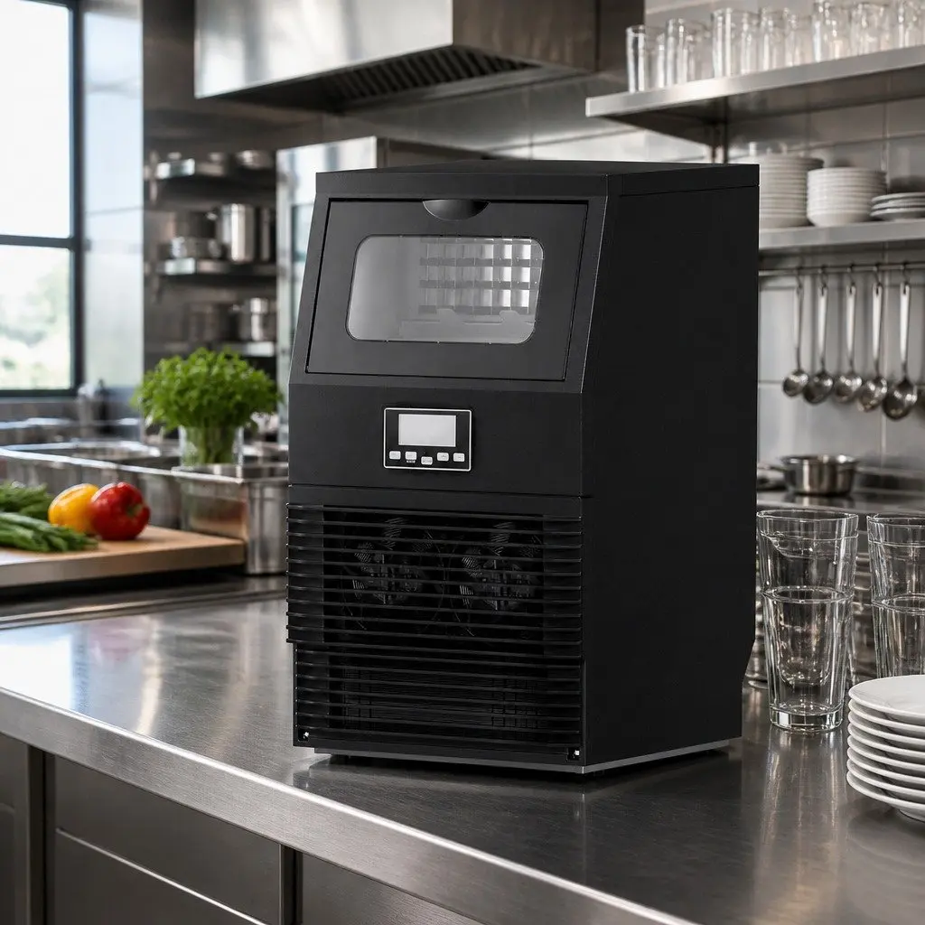 Commercial Ice Maker Machine 30kg 24 Hours Adjustable Thickness Black