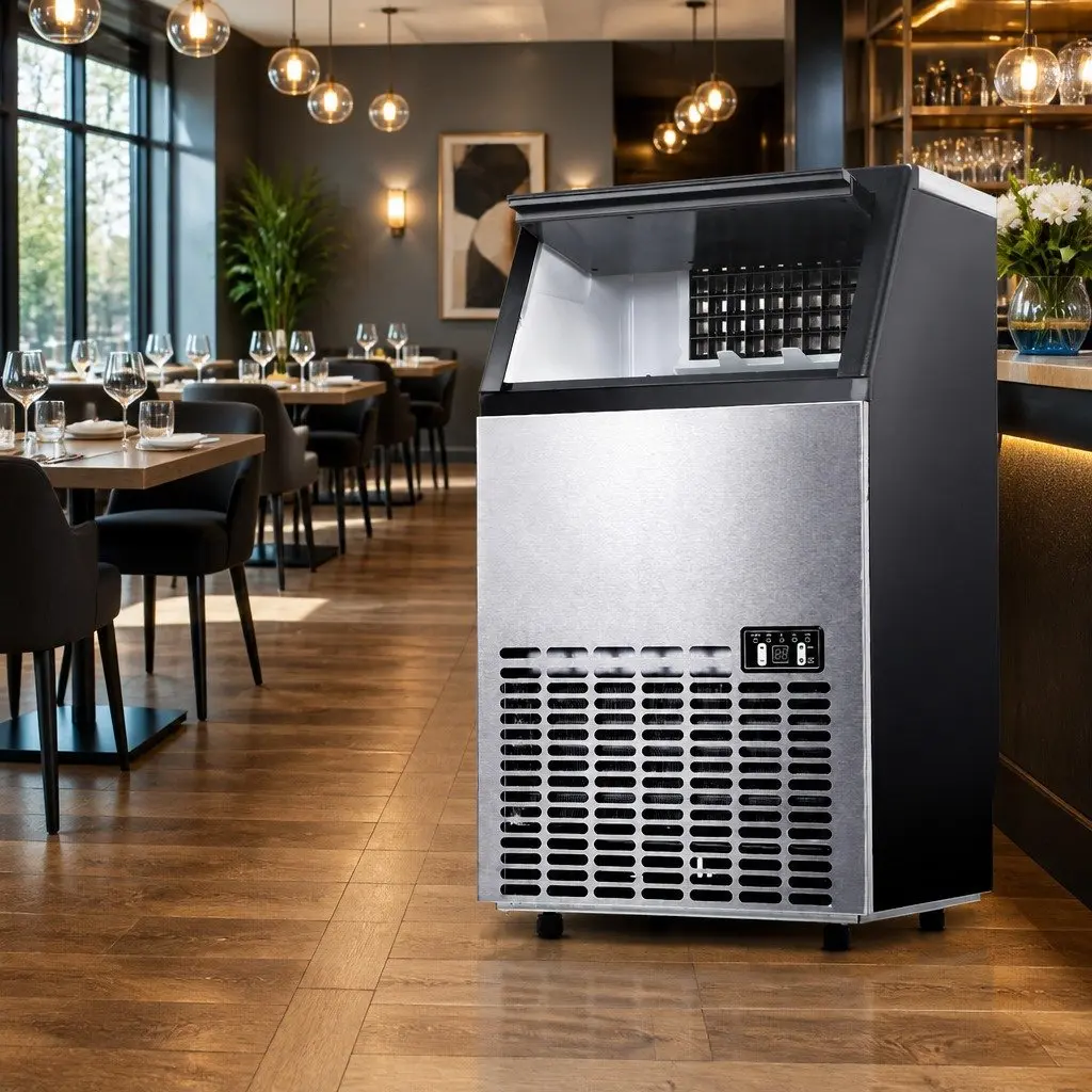 Commercial Ice Maker Machine 45-60kg Daily Capacity Adjustable Ice Cube Thickness Stainless Steel