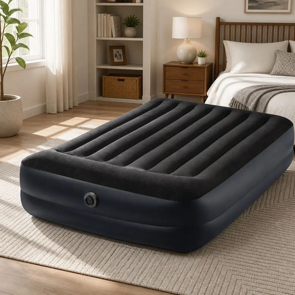 Queen Pillow Rest Raised Airbed Built-in Electric Pump Fiber-Tech Flocked