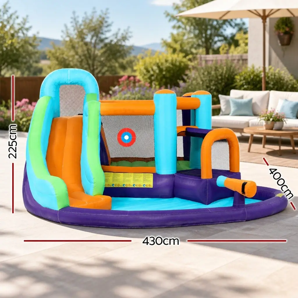 Inflatable Water Slide Jumping Castle Outdoor Pool Toy with Electric Blower 430cm x 400cm Curved Slide Climbing Wall Water Cannon