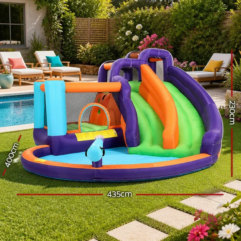 Inflatable Water Slide Kids Jumping Castle Double Slide Pool Toy Outdoor Play 430cm with Climbing Wall Water Cannon Safety Mesh Barrier