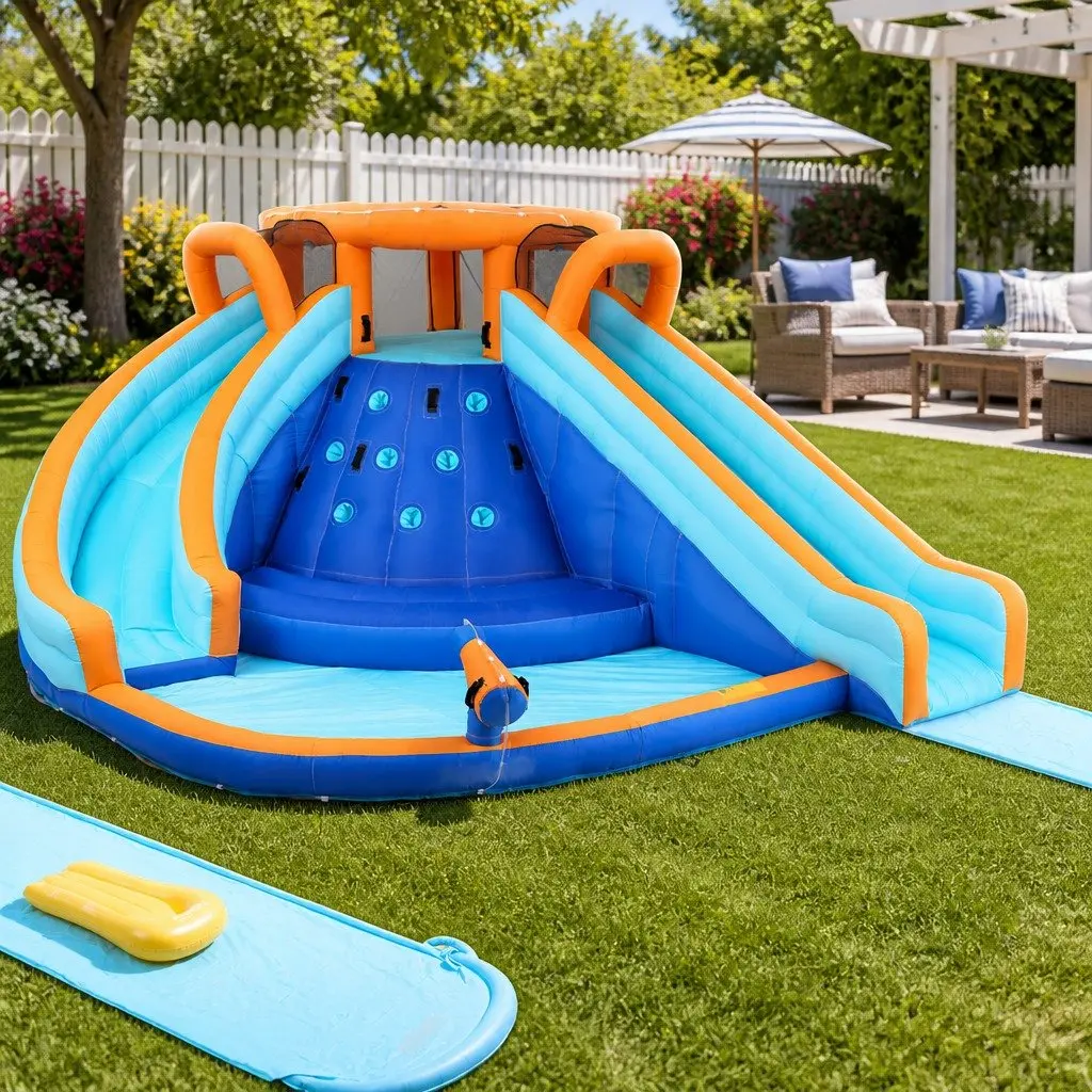 Kids Inflatable Water Park 465cm Double Slide Climbing Wall Splash Pool Outdoor Toy