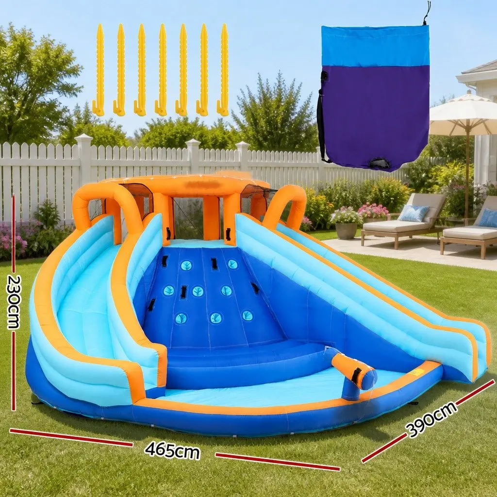 Kids Inflatable Water Park 465cm Double Slide Climbing Wall Splash Pool Outdoor Toy