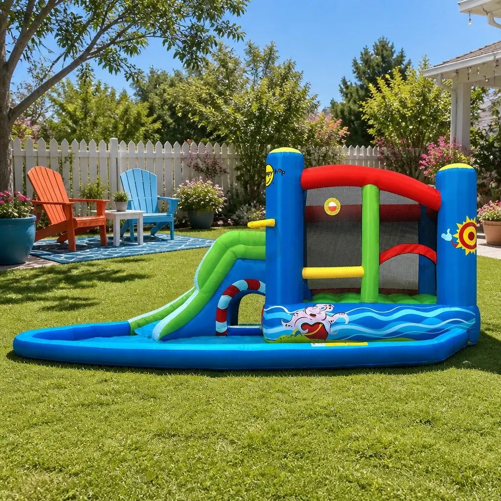 Inflatable Water Slide Bouncer Castle 480cm Outdoor Pool Water Park with Climbing Wall Water Cannon and Splash Pool