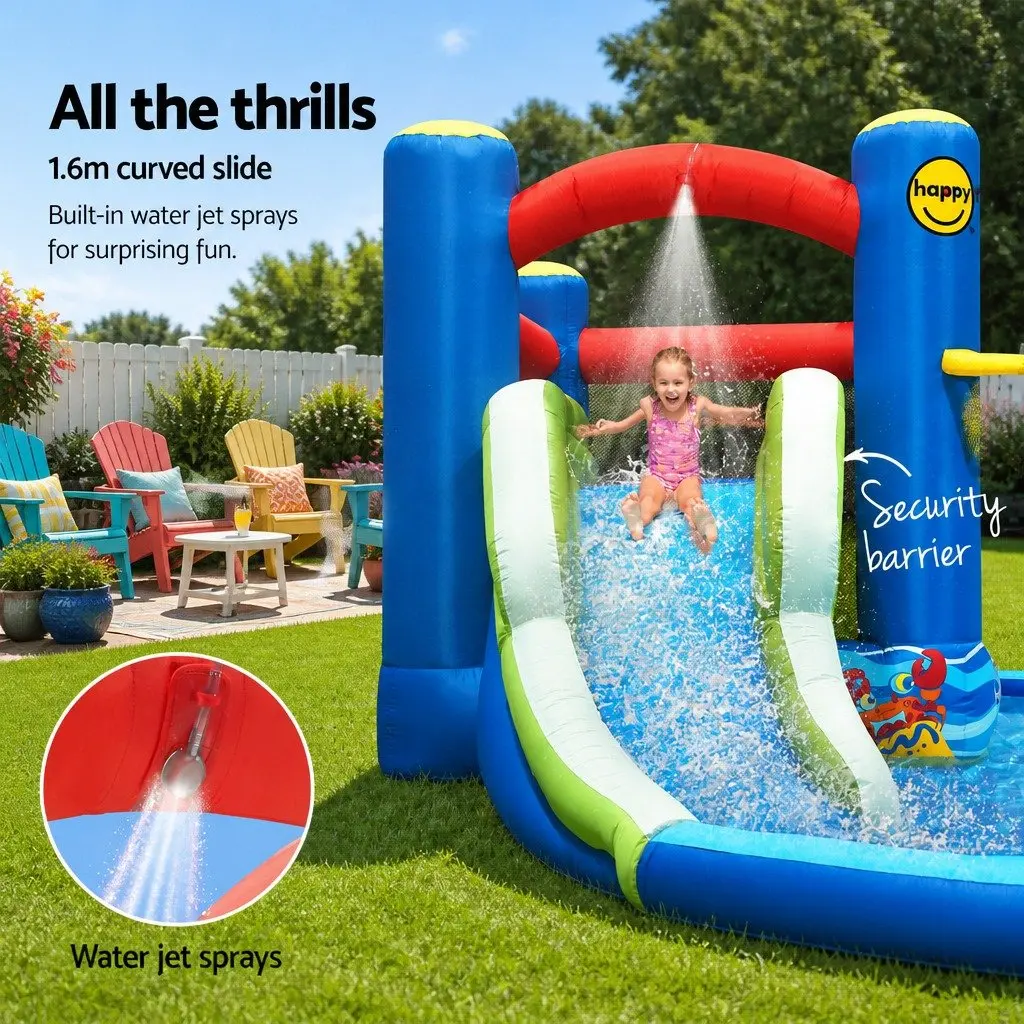 Inflatable Water Slide Bouncer Castle 480cm Outdoor Pool Water Park with Climbing Wall Water Cannon and Splash Pool