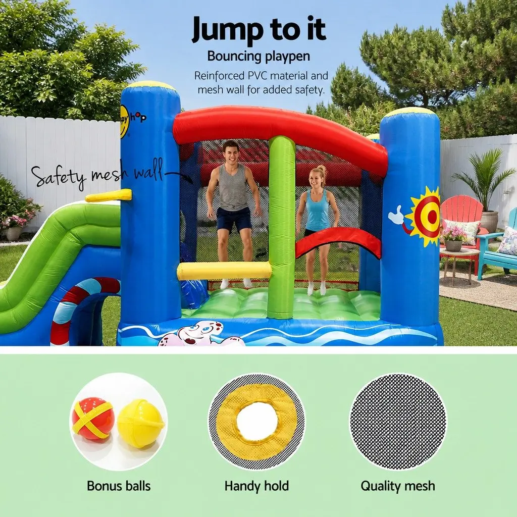 Inflatable Water Slide Bouncer Castle 480cm Outdoor Pool Water Park with Climbing Wall Water Cannon and Splash Pool