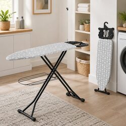 Foldable Ironing Board with Iron Rest Heavy Duty Steel Frame 7 Height Settings