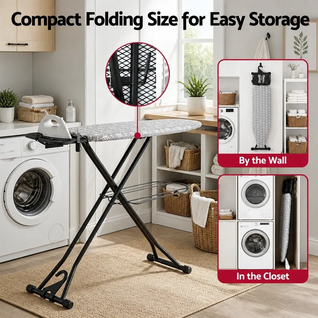 Foldable Ironing Board Heavy Duty Steel Frame 7 Height Settings