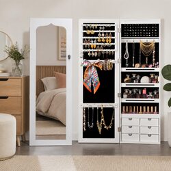 Full Length Mirror Jewellery Cabinet Wall Mounted Door Hanging Storage Lockable