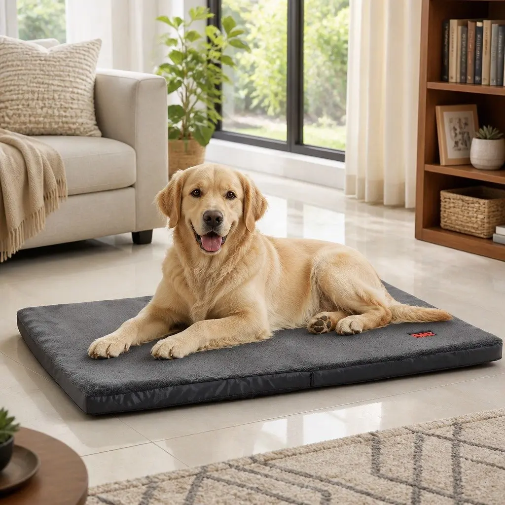 Pet Bed Medium Grey Foldable Portable Washable Cover Soft Foam