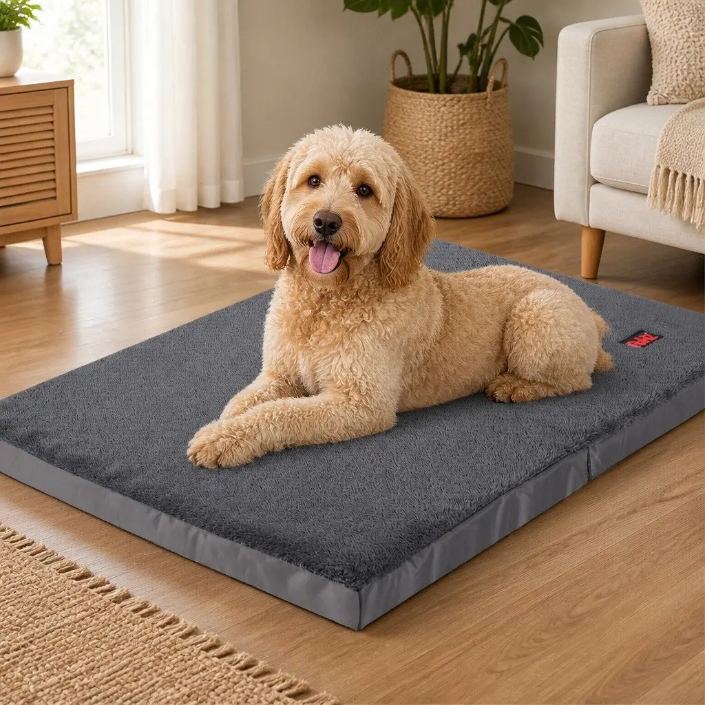 Foldable Pet Bed X-Large Grey Portable Washable Cover Egg Crate Foam Non-Slip Bottom