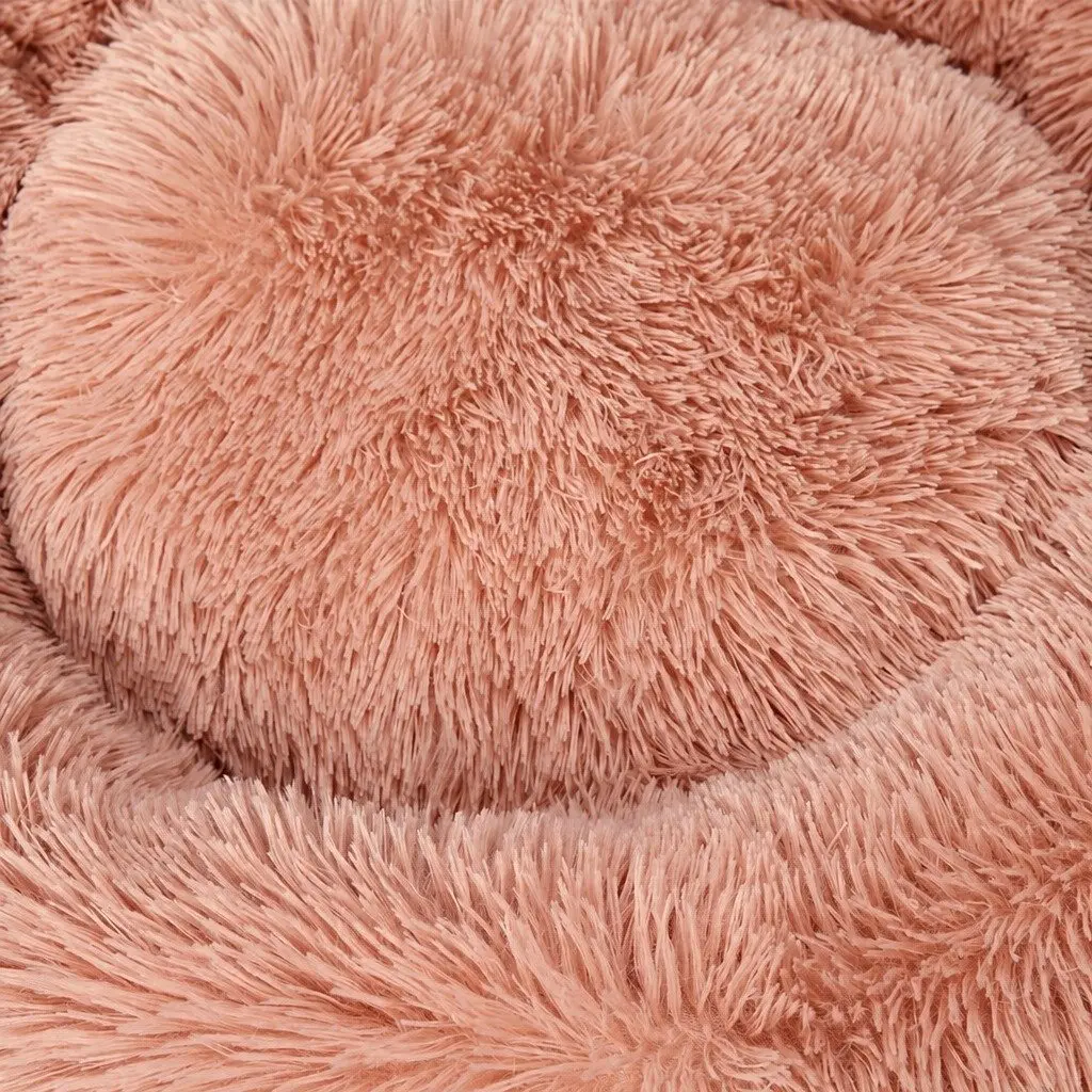 Large Donut Pet Bed Round Cushion Calming Nest Non-Slip Pink
