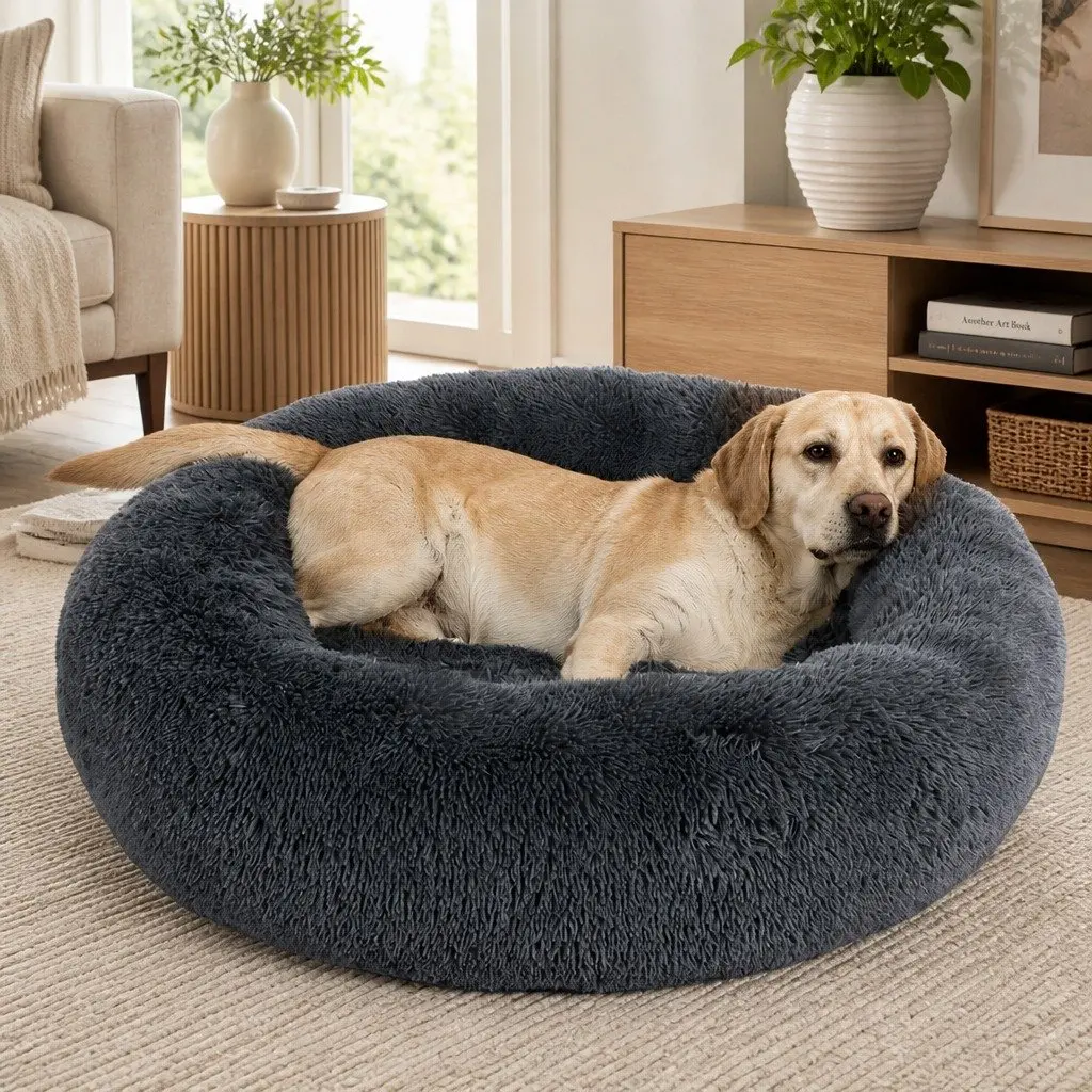 Pet Bed XXL Donut Calming Mattress Dark Grey Non-Slip Machine Washable Plush