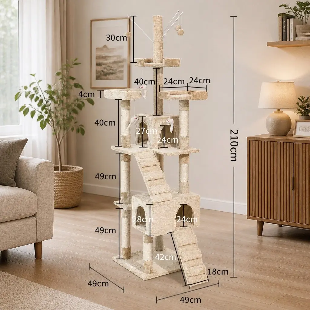 Cat Tree Beige Multi-Level Climbing Frame Plush Scratching Post