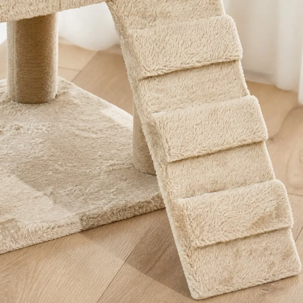 Cat Tree Beige Multi-Level Climbing Frame Plush Scratching Post