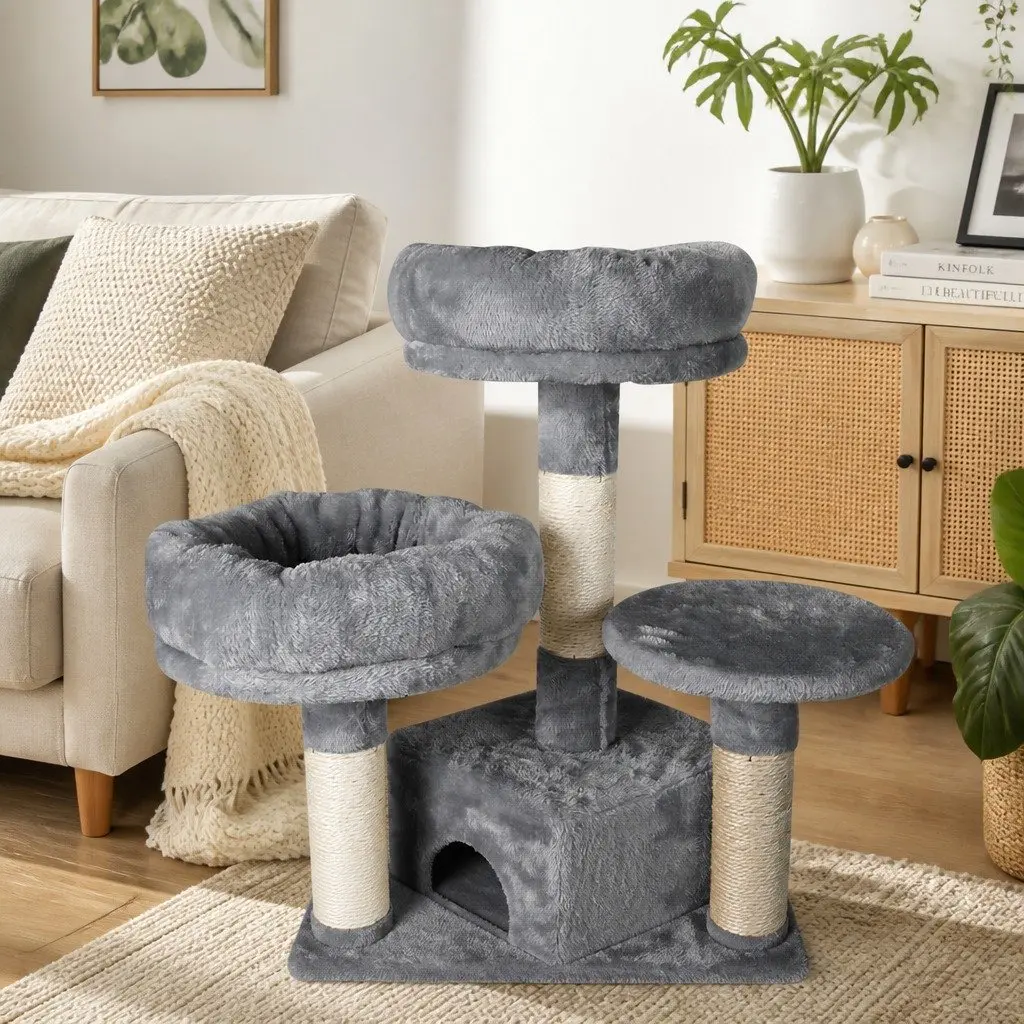 Cat Tree Multi-Level Plush Bed Cube Natural Sisal Scratching Post