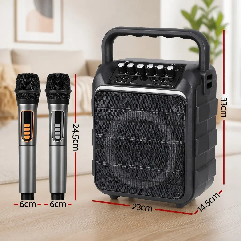 Portable Karaoke Machine with 2 Wireless Microphones Bluetooth 5.3 Connectivity Multi-Function Audio Controls