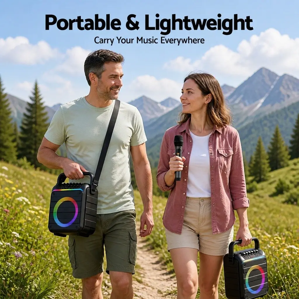 Portable Karaoke Machine with 2 Wireless Microphones Bluetooth 5.3 Connectivity Multi-Function Audio Controls