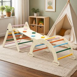 Kids Triangle Climbing Toys Set With Slide Indoor Outdoor Toddler Pikler
