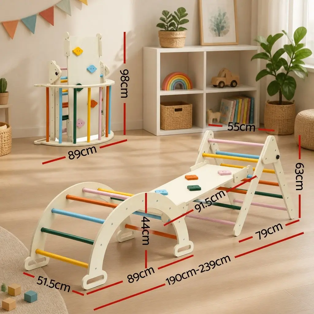 Kids Triangle Climbing Toys Set with Slide Indoor Outdoor Active Play Configuration