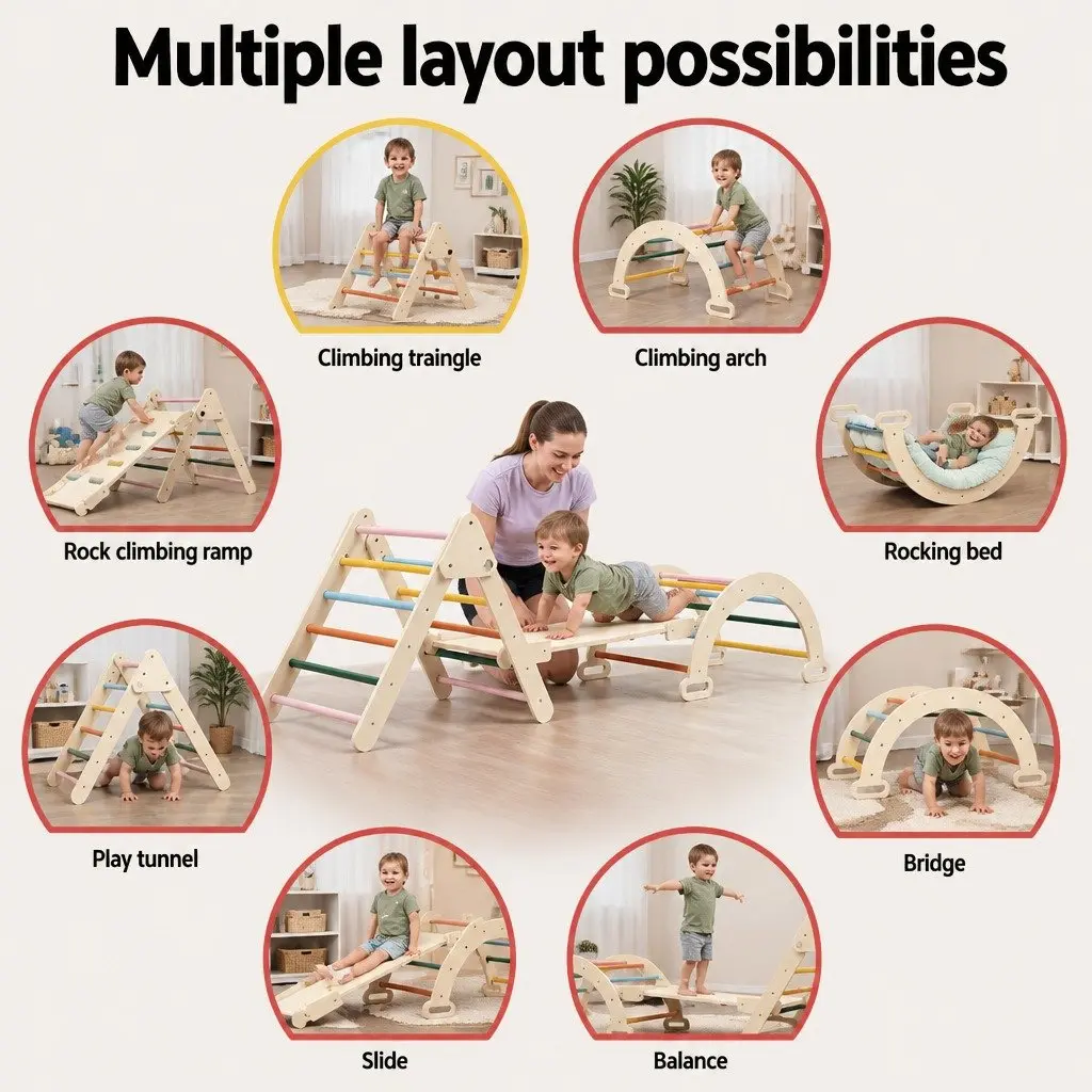 Kids Triangle Climbing Toys Set with Slide Indoor Outdoor Active Play Configuration