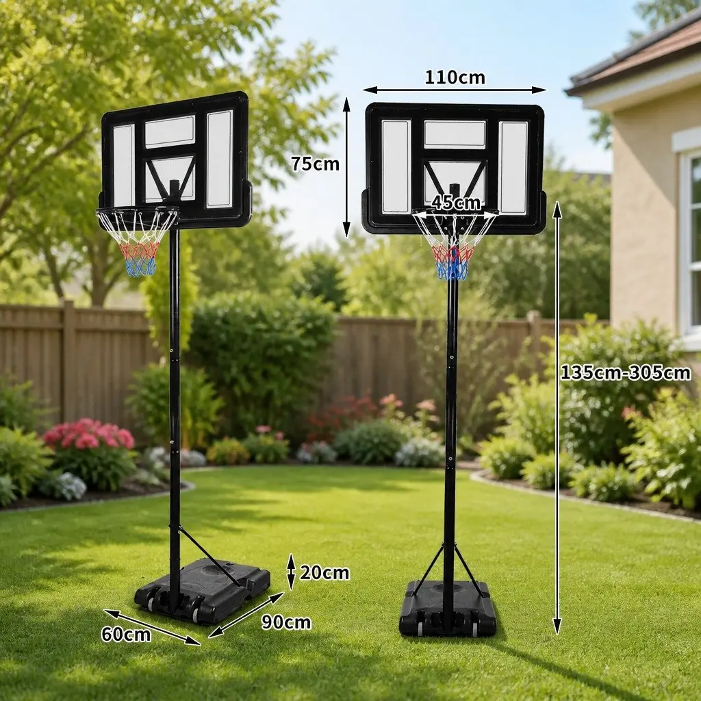 Basketball Hoop Stand Portable Adjustable Height Shatterproof Backboard Outdoor