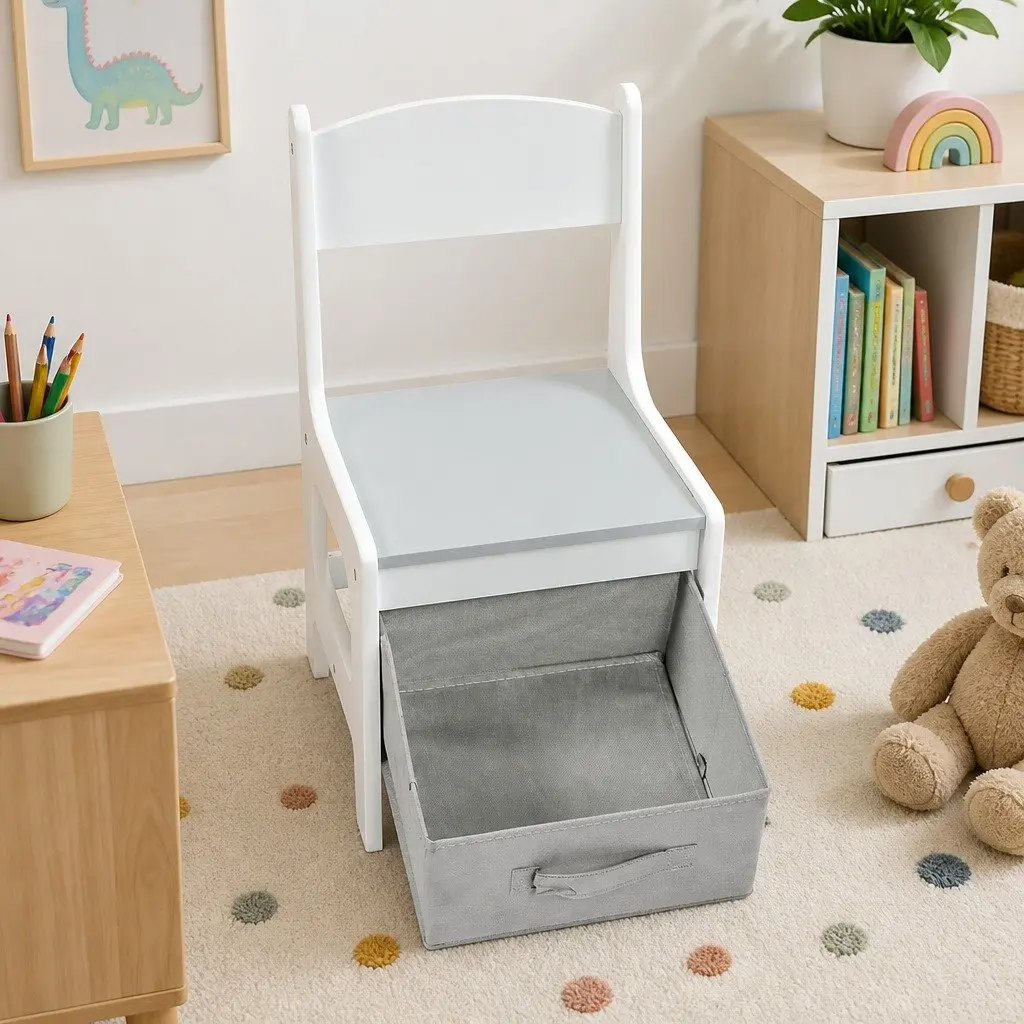 Kids Table and Chairs Set with Storage Reversible Blackboard Activity Desk