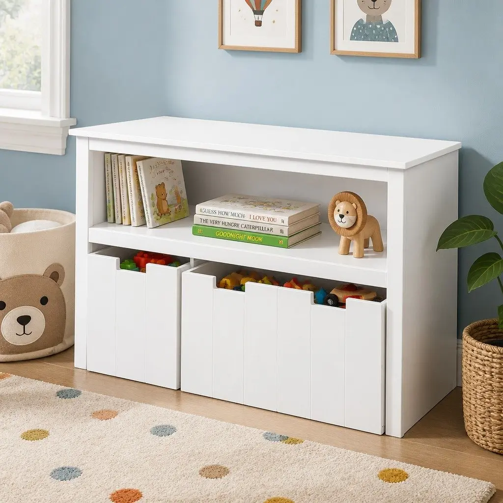 Kids Toy Storage Unit 95.5cm White Removable Drawers and Open Shelves