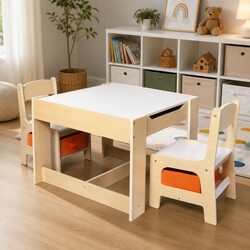 Kids Table and Chair Set Storage Blackboard Flip-Top Dining Craft Activity