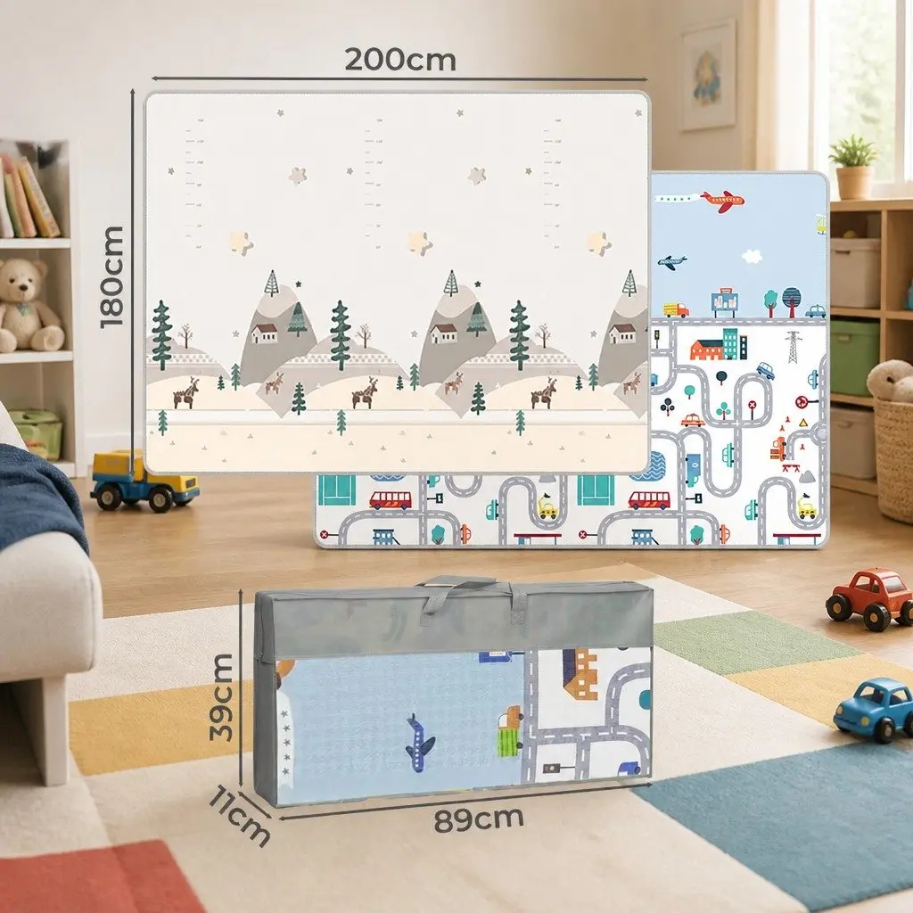 Kids Play Mat 180cm Double-Sided Soft Cushioned Portable Folding
