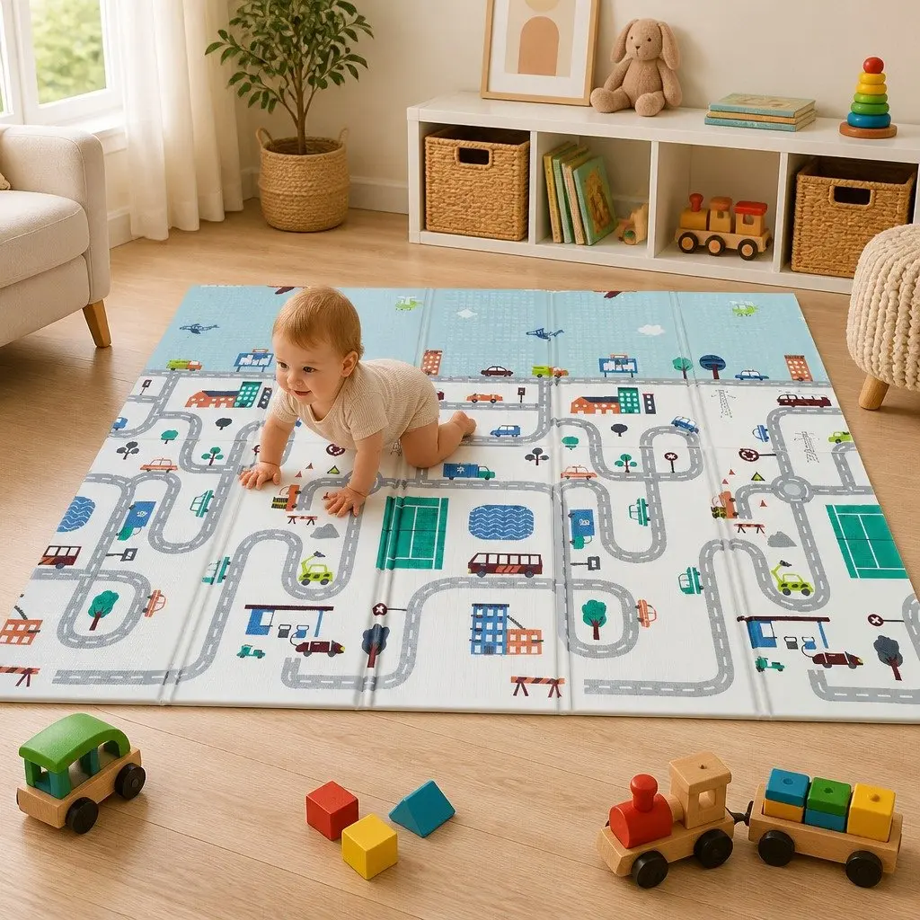 Kids Play Mat 180cm Double-Sided Soft Cushioned Portable Folding