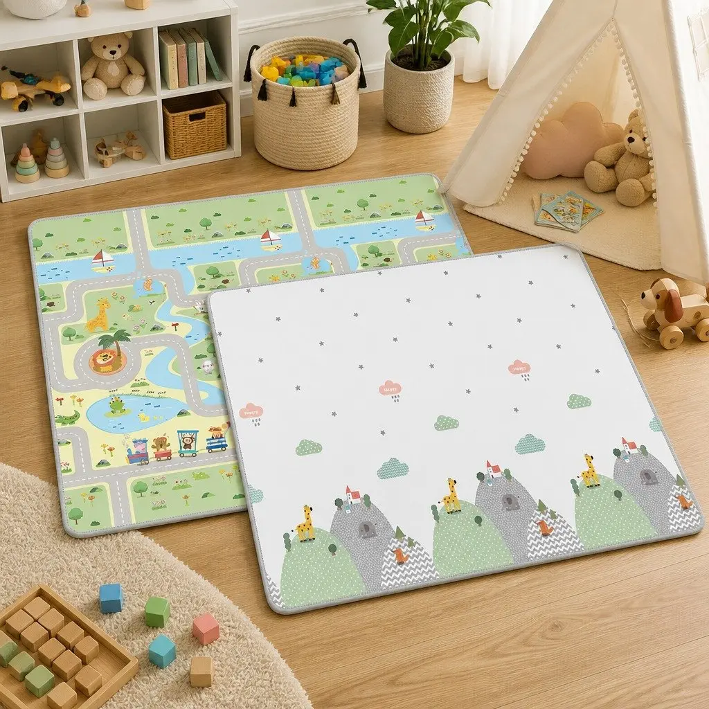 Kids Play Mat 180cm Double-Sided Folding Activity Mat Soft Anti-Slip Surface