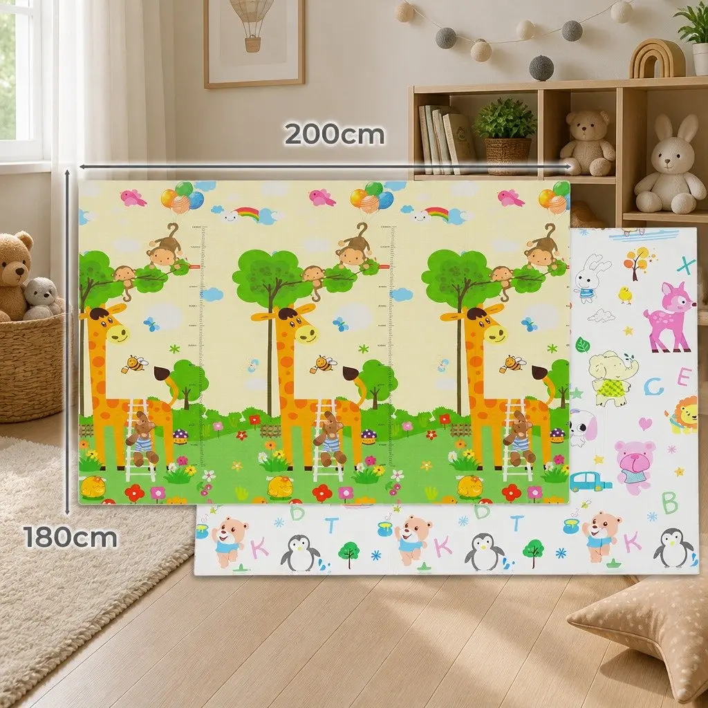 Kids Play Mat 180cm Double-Sided Foam Foldable Anti-Slip Activity Tummy Time Playmat