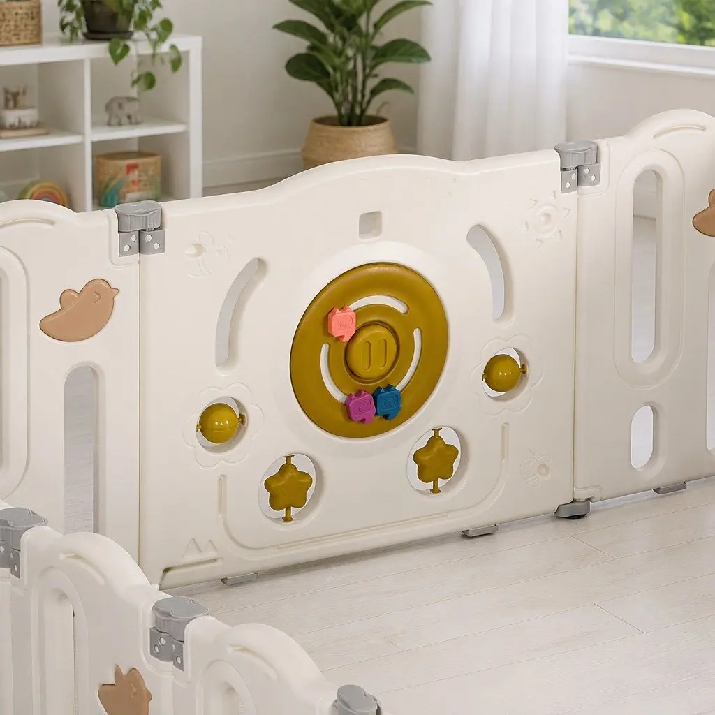 Kids Playpen 18 Panel Foldable Indoor Outdoor Safety Gate with Rotating Connectors and Secure Locking System
