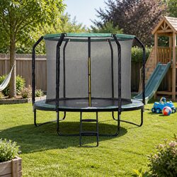 Family-Friendly Round Trampoline with Basketball Hoop