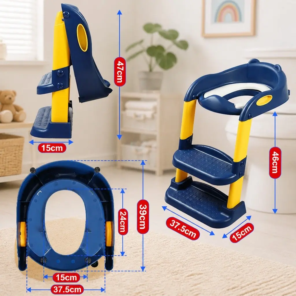Kids Toilet Ladder Step Stool Training Seat Potty Chair Foldable Toddler Blue