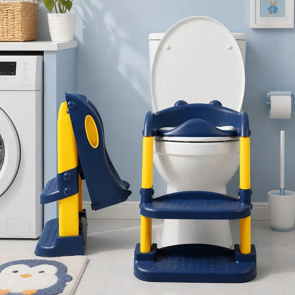 Kids Toilet Ladder Step Stool Training Seat Potty Chair Foldable Toddler Blue