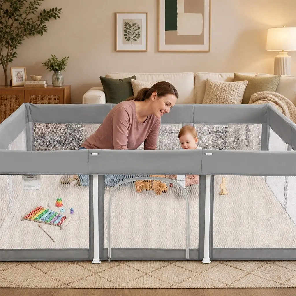 Kids Playpen 120x180cm Foldable Pop-Up Portable Breathable Mesh Safety Barrier