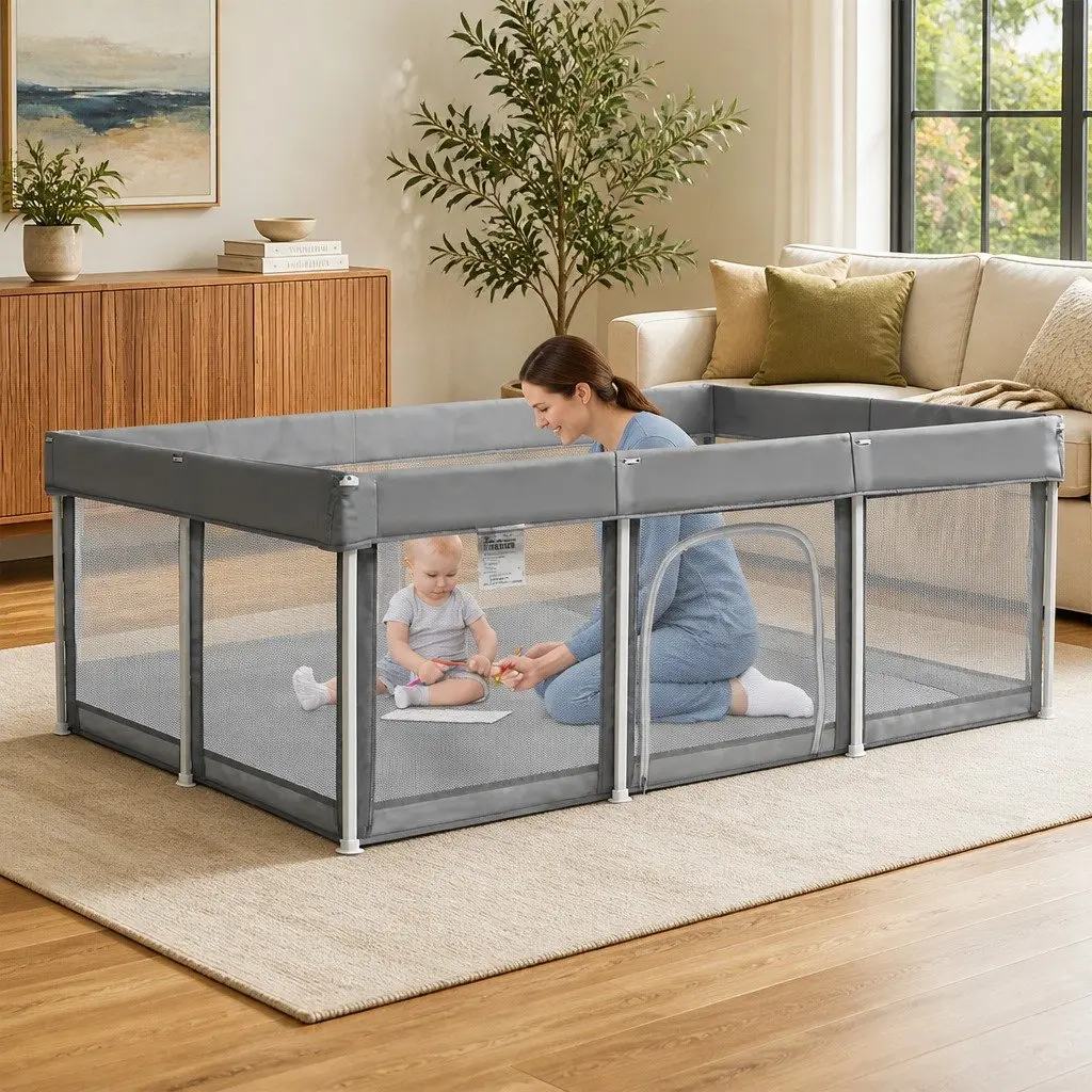 Kids Playpen 120x180cm Foldable Pop-Up Portable Breathable Mesh Safety Barrier