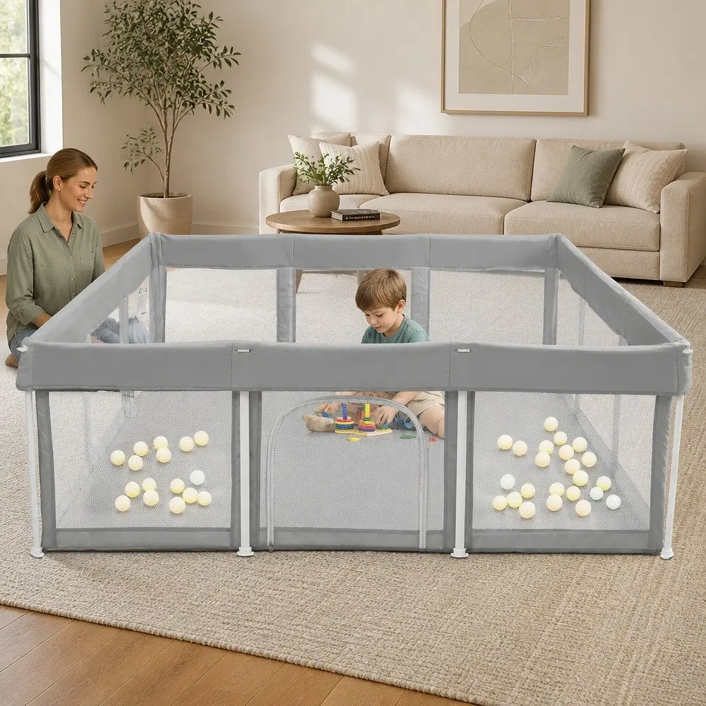 Kids Playpen 180x180cm Foldable Portable Indoor Outdoor Mesh Safety