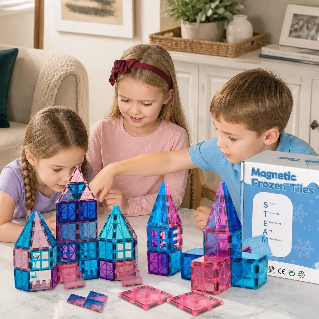 Magnetic Tiles Blocks 100 Pieces Educational Building Toy Set for Kids Creative Play