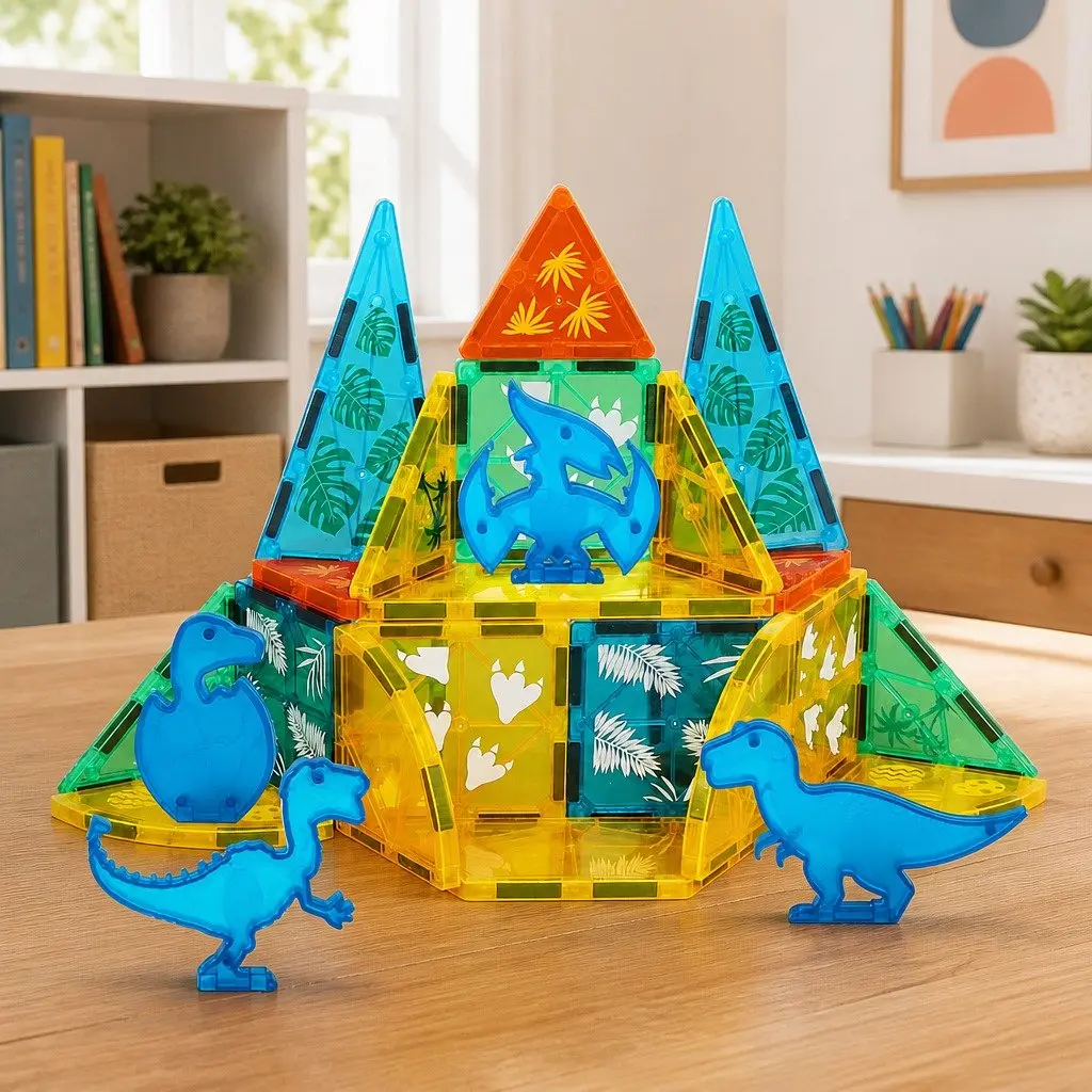 Magnetic Building Blocks 100 Pieces Dinosaur Themed Educational Play Toys