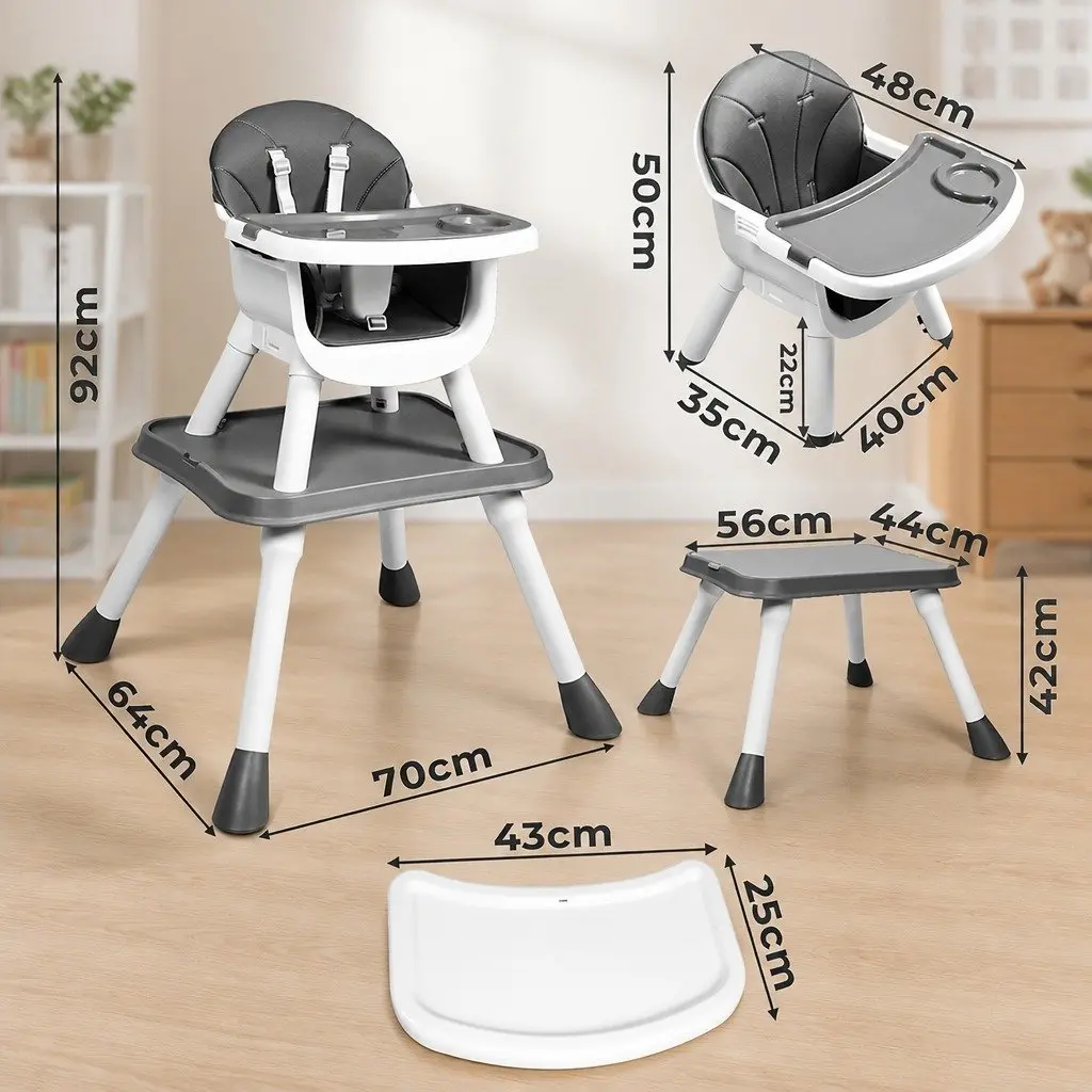 Baby High Chair 8-In-1 Convertible Feeding Dining Seat with Dual-Sided Tabletop for Infants and Toddlers