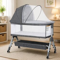 Baby Bassinet Cot Bed Newborn Co-Sleeper Bedside Adjustable Portable with Wheels