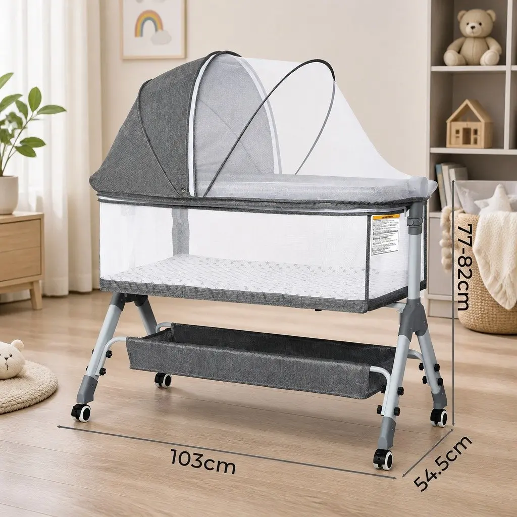 Baby Bassinet Cot Bed Newborn Co-Sleeper Adjustable Portable with Wheels